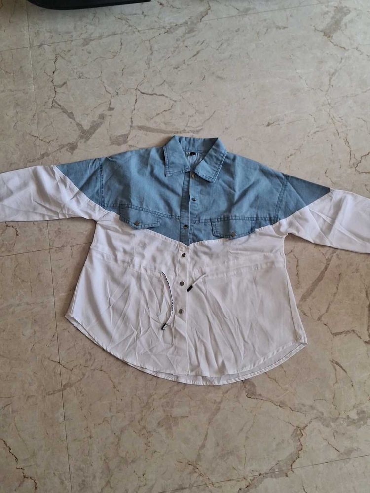 Chic Color Block Denim Shirt