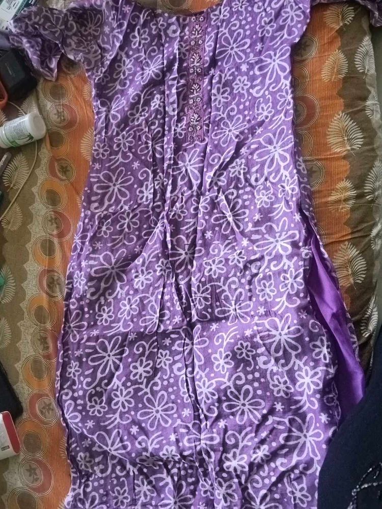 Purple Floral Print Kurta