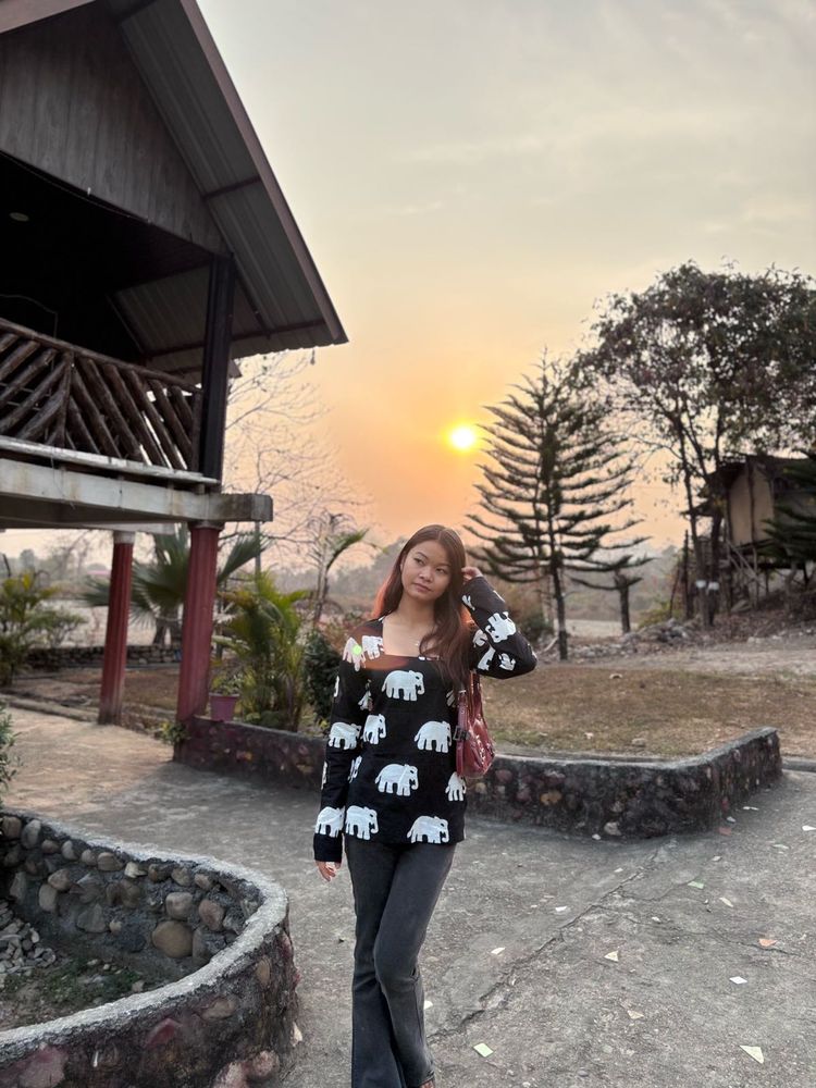 evara Cute Elephant Print Long Sleeve Top