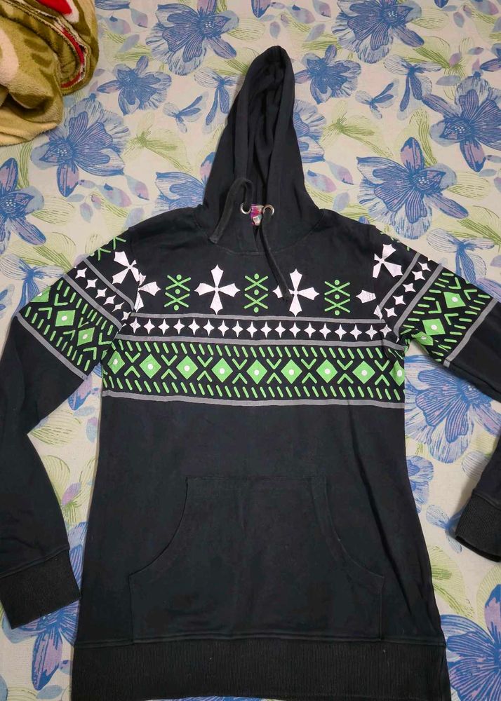 Patterned Black Hoodie