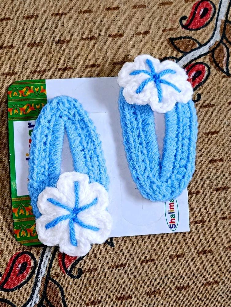 Handmade Blue Crochet Hair Clips