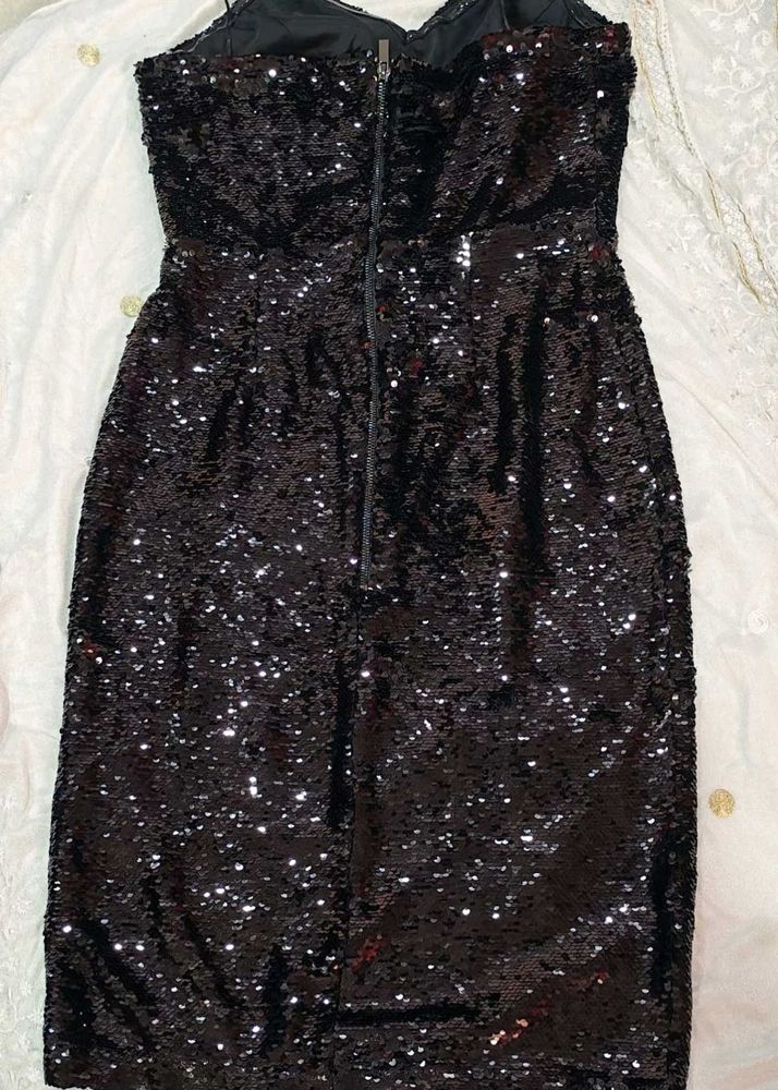 Sparkling Black Sequin Strapless Dress