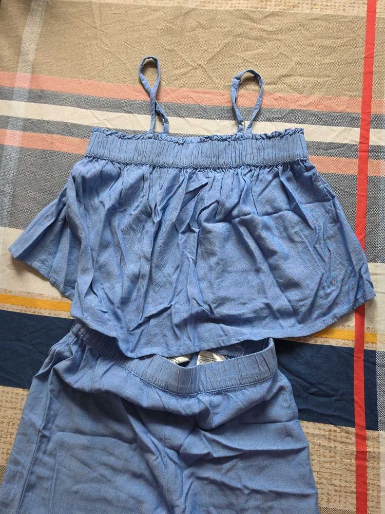 Blue Off-Shoulder Top &amp; Shorts Set