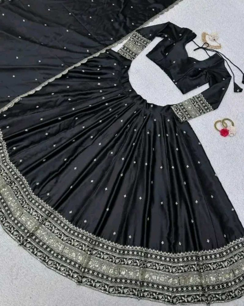 Elegant Black Embroidered Lehenga Choli Set