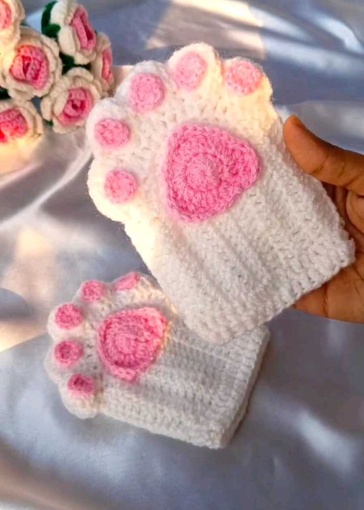 Cute Crochet Paw Fingerless Gloves
