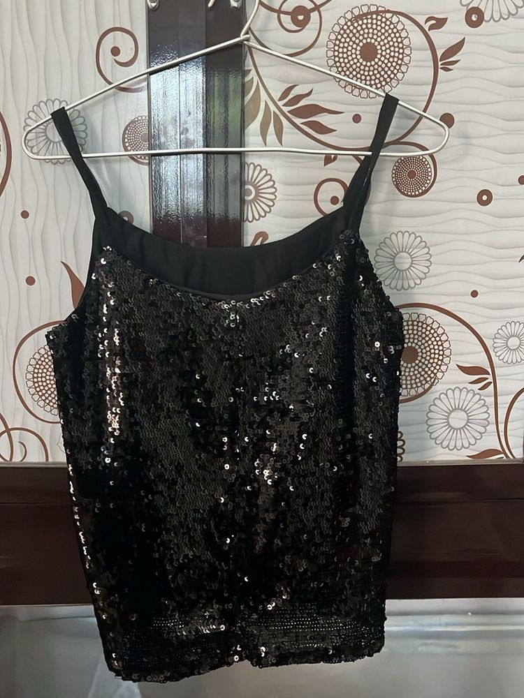 Sparkling Black Sequin Cami Top