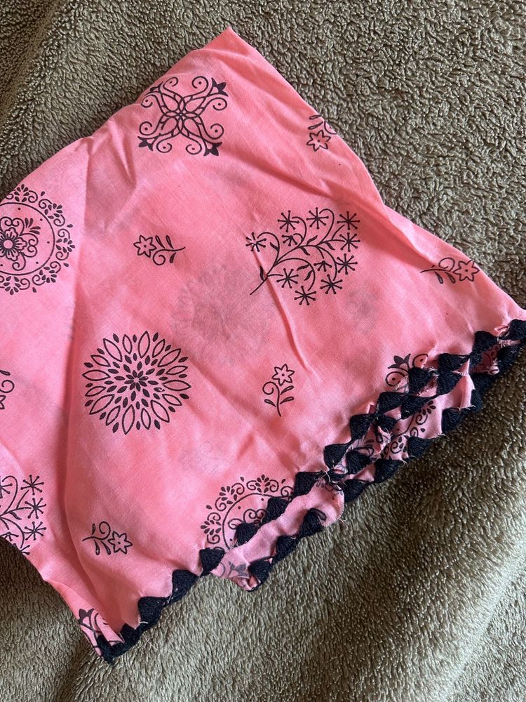 Pink Ethnic Dupatta with Black Print