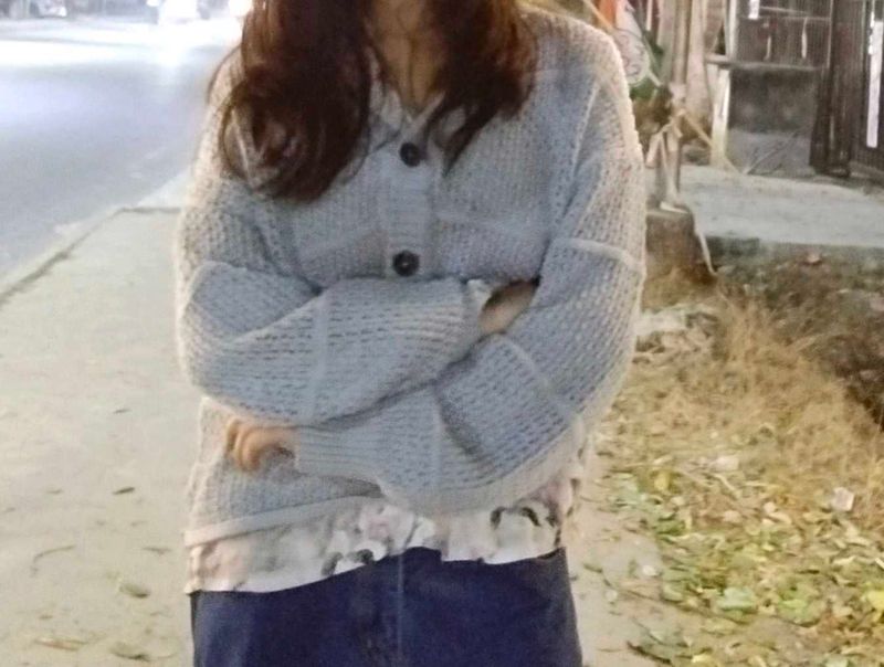 Light Blue Knit Cardigan Sweater