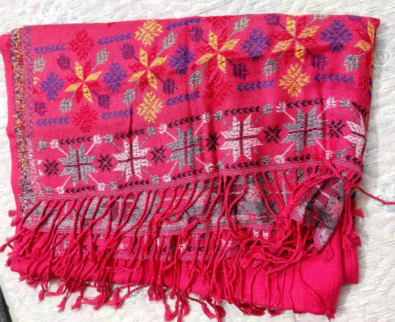 Peach Colour🍑 Embroidered Fringe Stole/Scarf 🧣