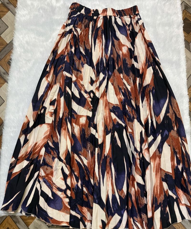 Boho Abstract Print Pleated Maxi Skirt