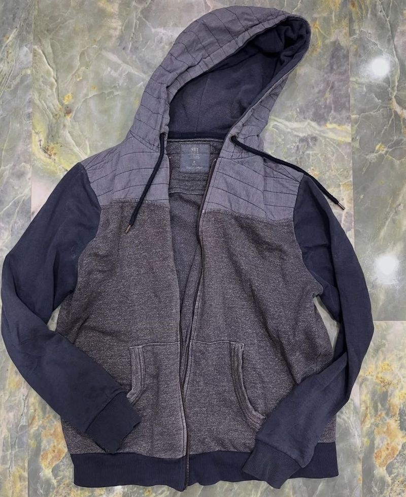 Men's Grey &amp; Navy Zip-Up Hoodie