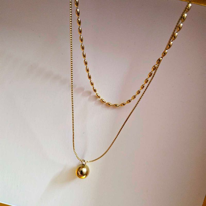 Double Layered Ball Anti Tarnish Gold Necklace