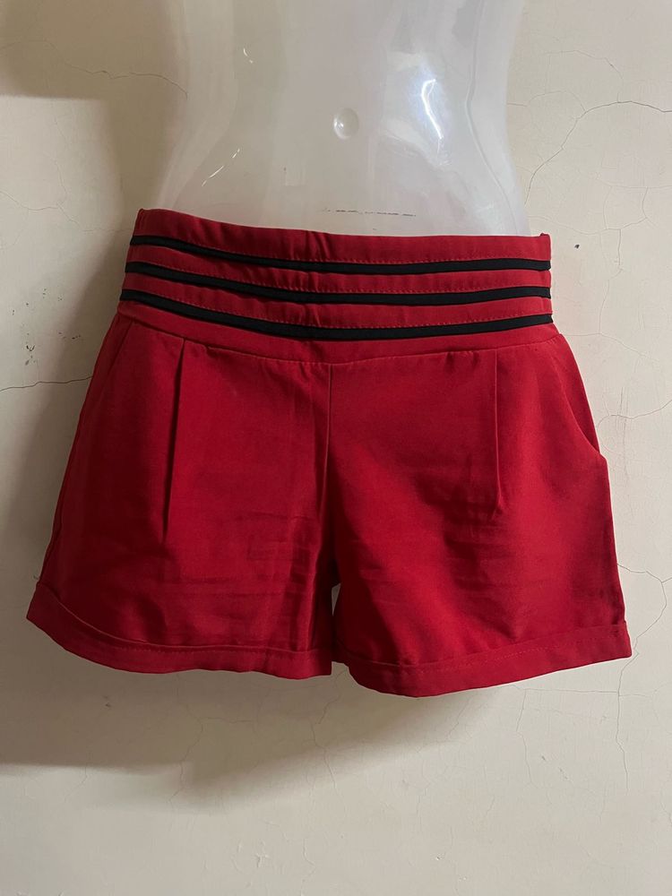 Red High Striped Waist Shorts