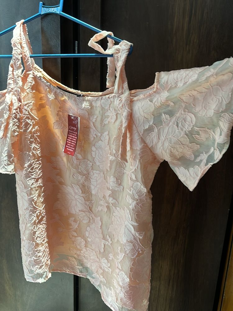 Off Shoulder Rose Top With Beautiful Brasso Work