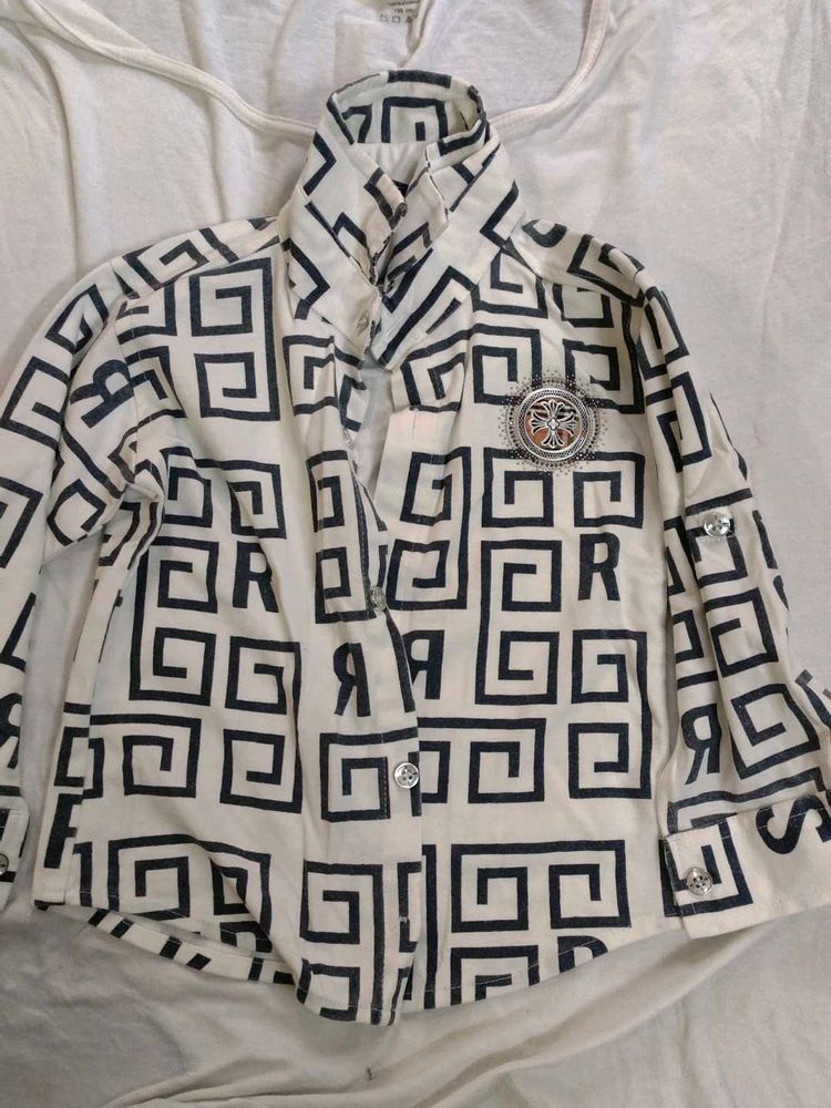 Designer Print Button-Up Shirt