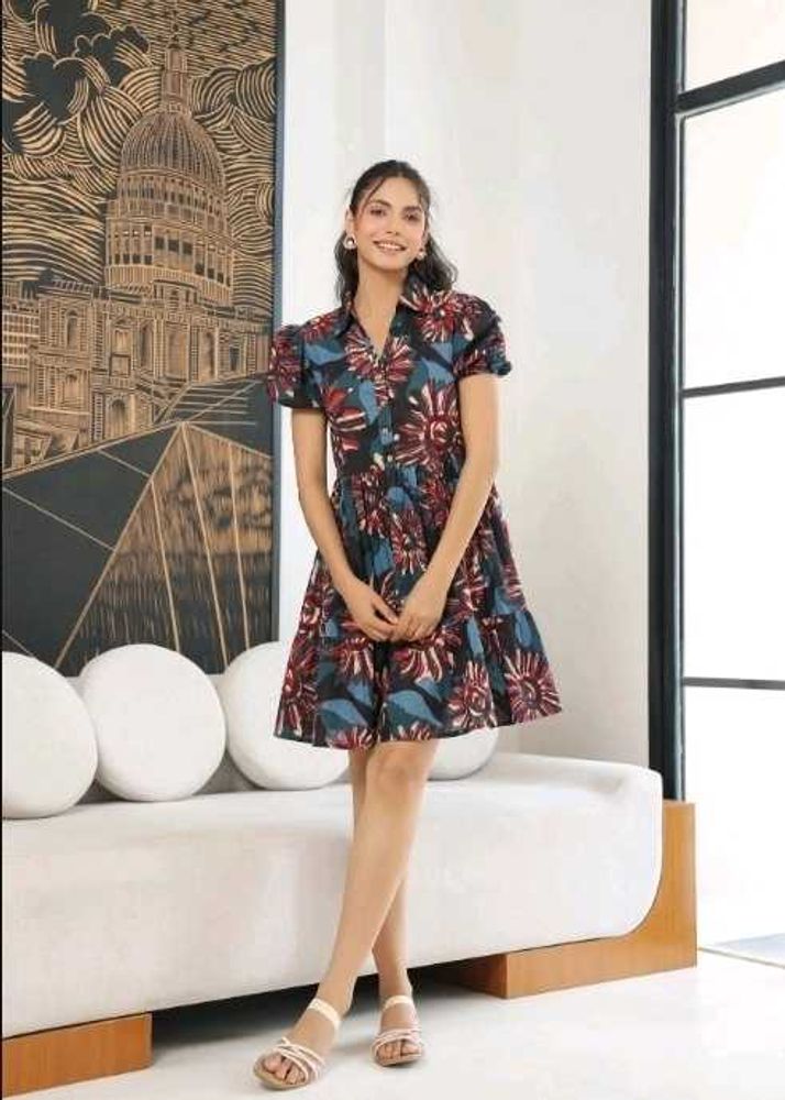 Tropical Floral Print A-Line Dress for Women