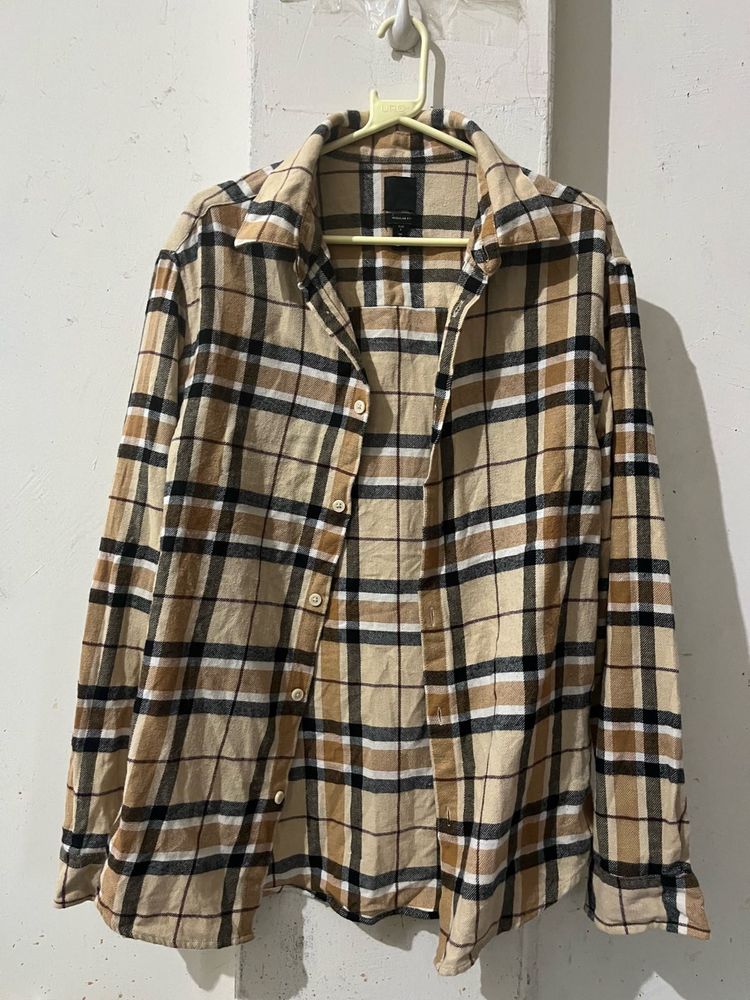 H&amp;M Regular Fit Flannel Shirt in Beige