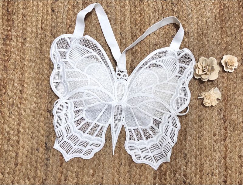 Handmade White Crochet Butterfly Bralette