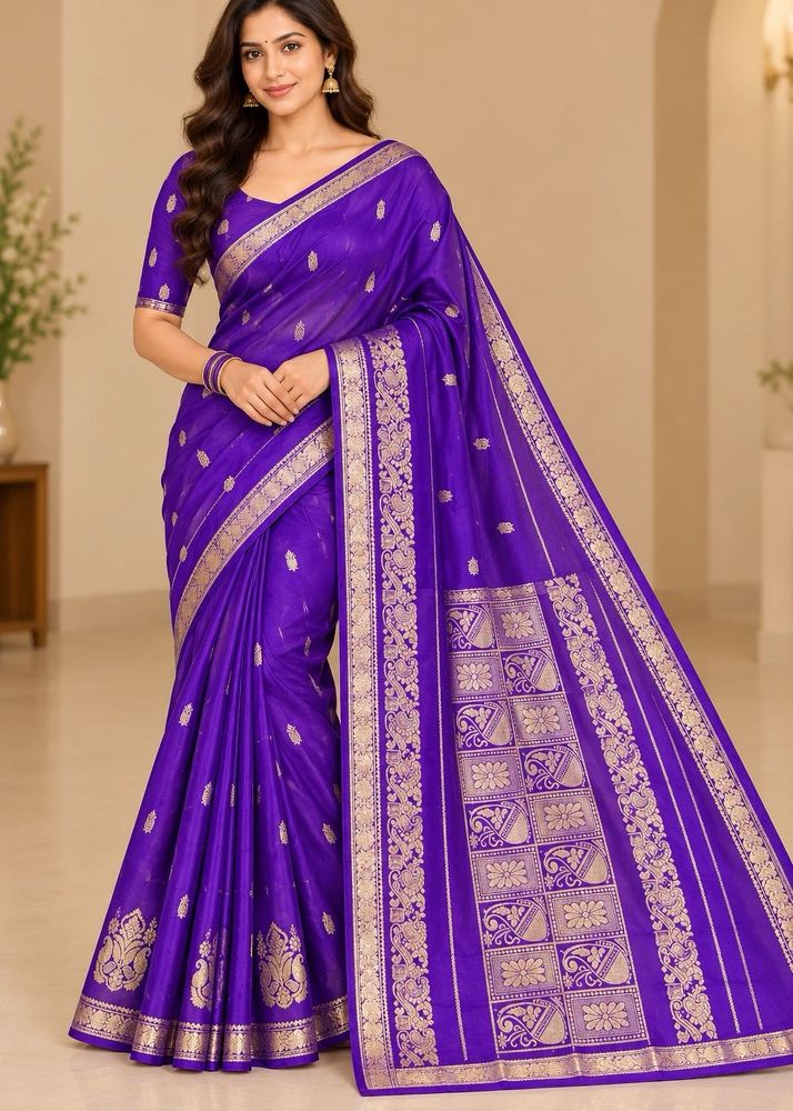 Elegant Purple Silk Saree with Golden Border
