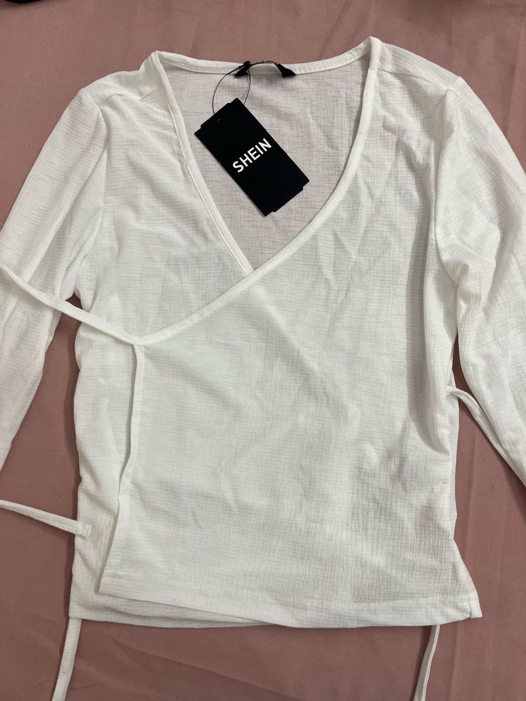 SHEIN White Wrap Long Sleeve Top