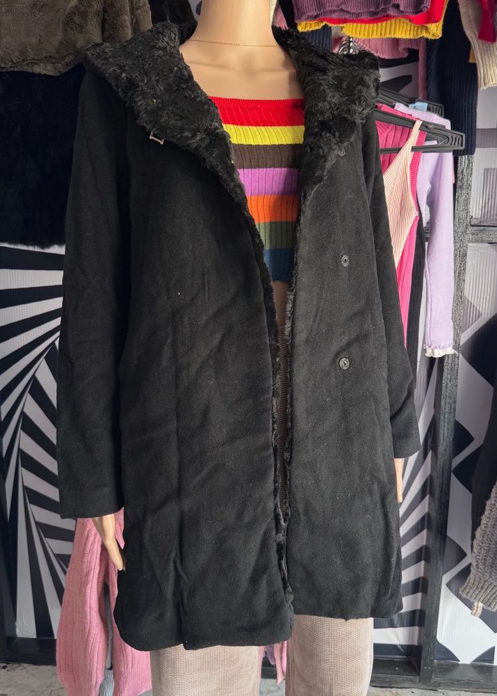 Fur Trim Black Coat