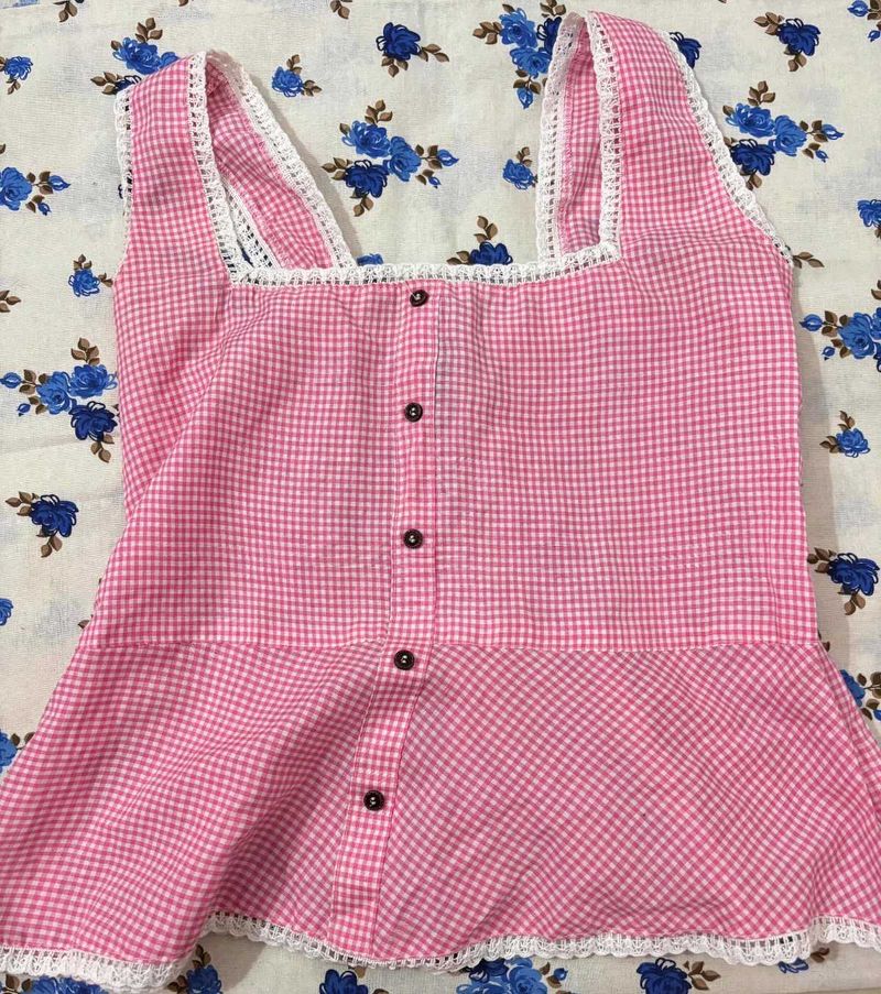 Pink Gingham Peplum Top