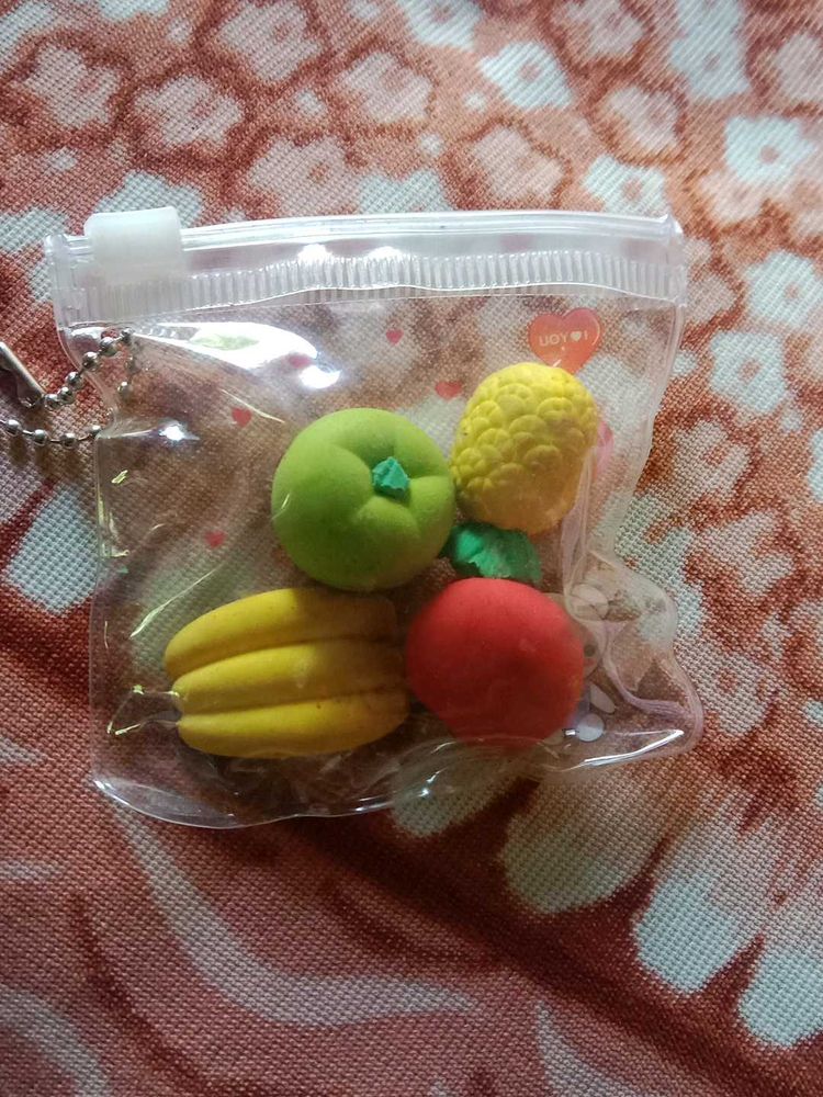Cute Fruit Erasers Set with Pouch 4