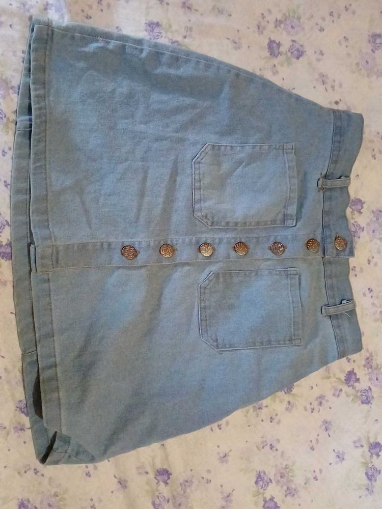 Light Wash Denim Button-Up Skirt
