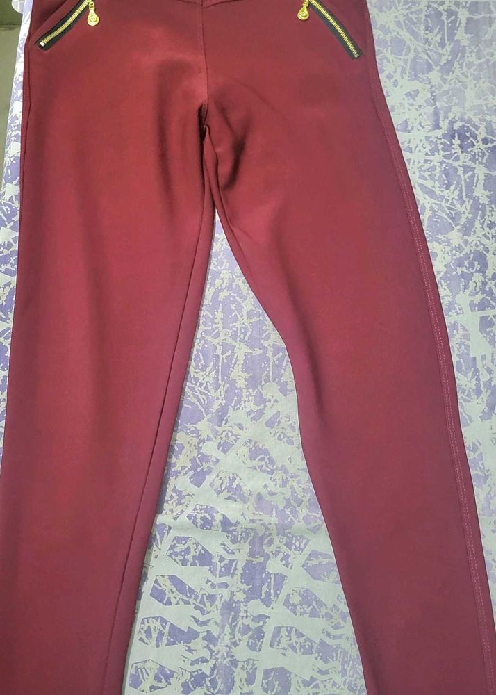 Chic Maroon Pants with Gold Zippers