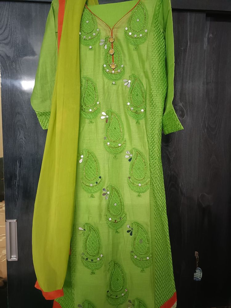 Vibrant Green Embroidered Kurta Set