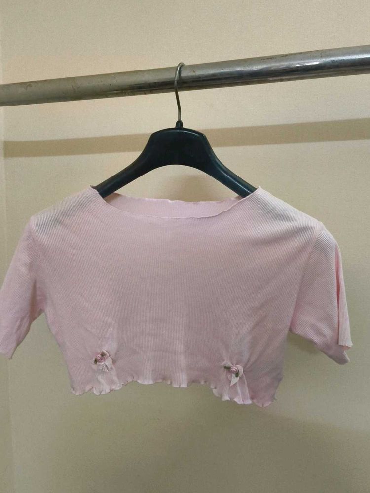 Cute Pink Cropped Top with Bows/ cover up
