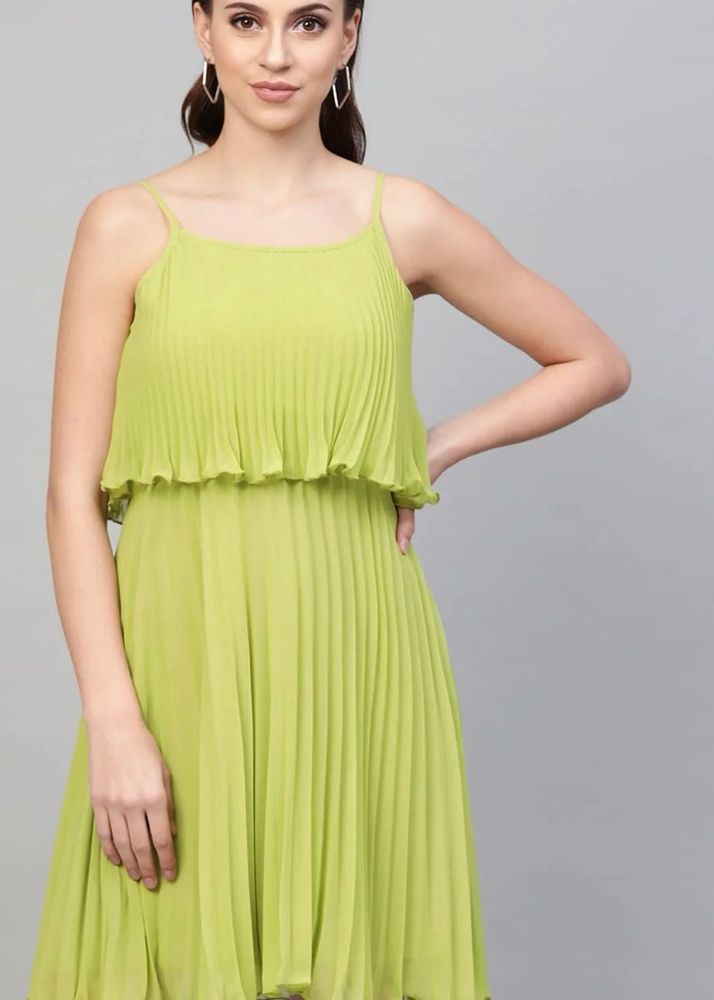 Lime Green Pleated Midi Dress