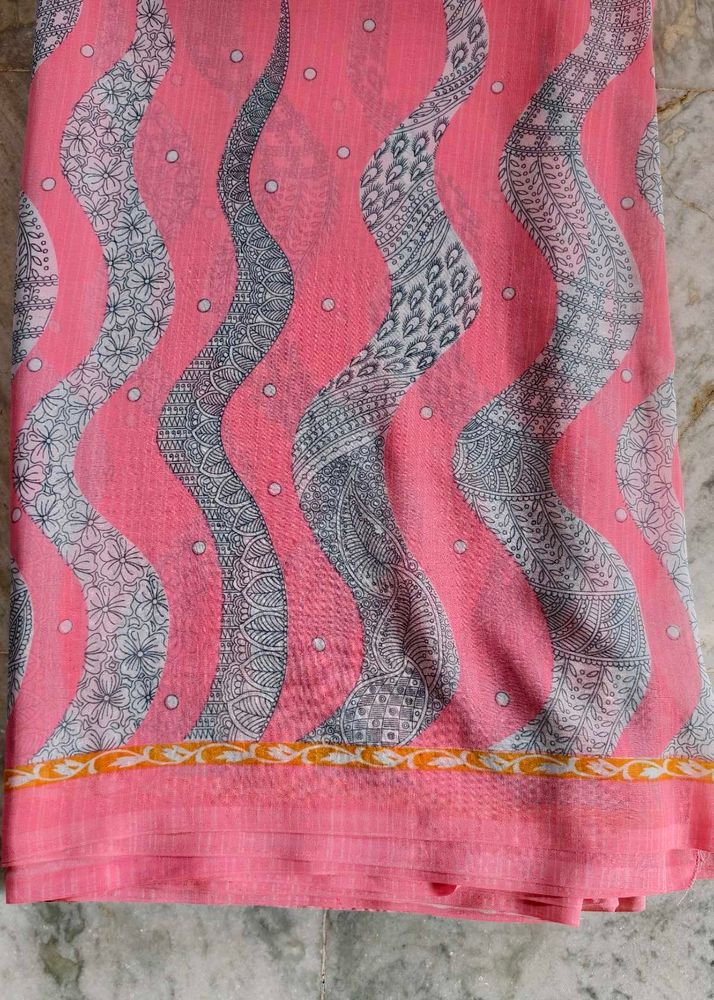 Beautiful Pink Saree with Grey Print