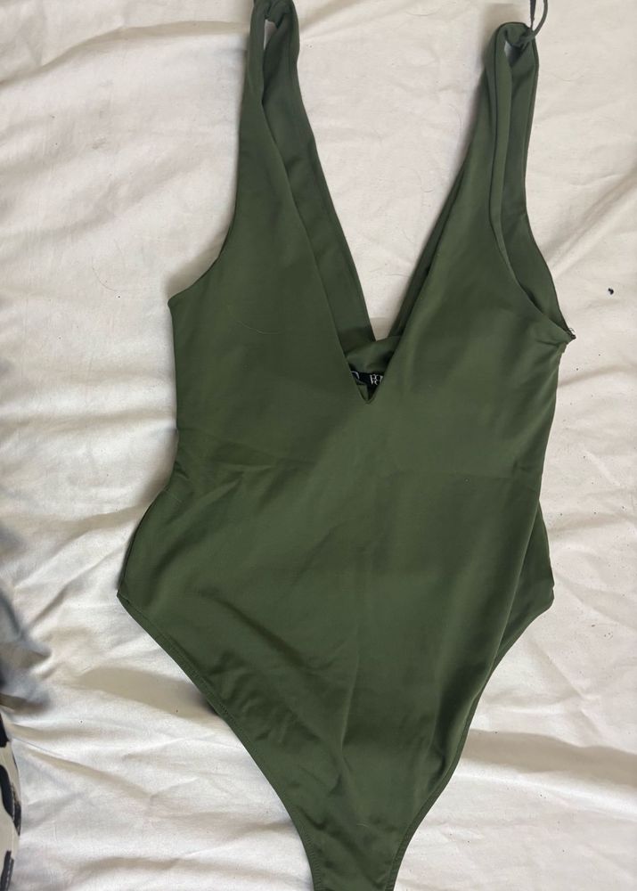 Deep V-Neck Olive Green Swimsuit