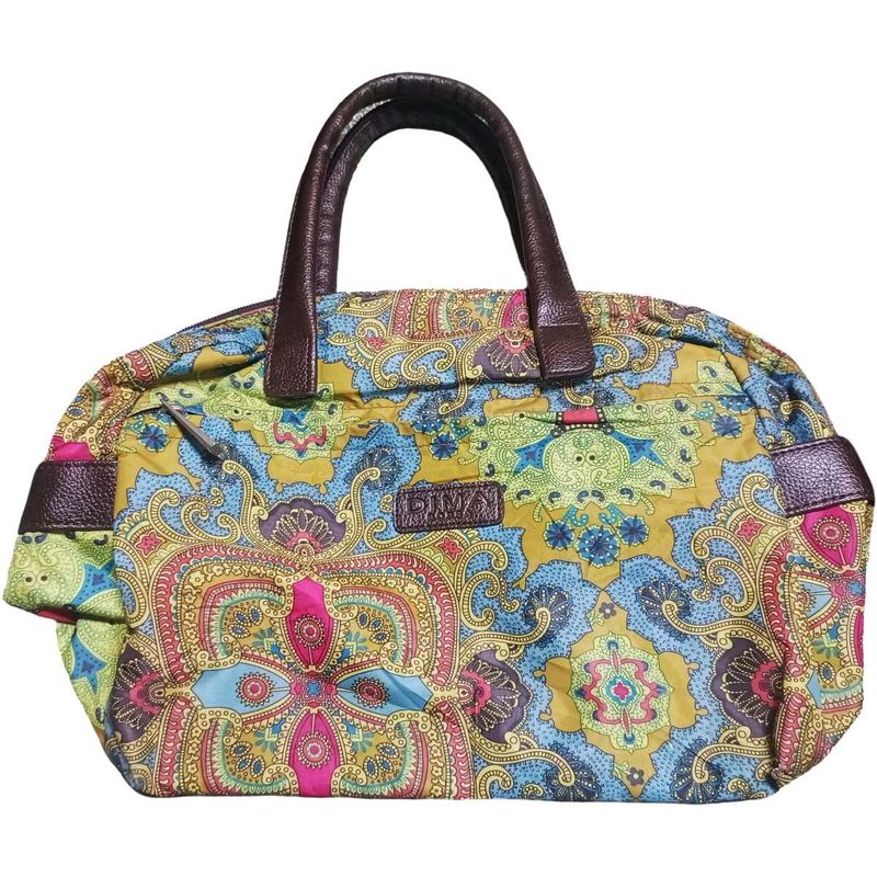Paisley Print Duffle Bag with Leather Handles