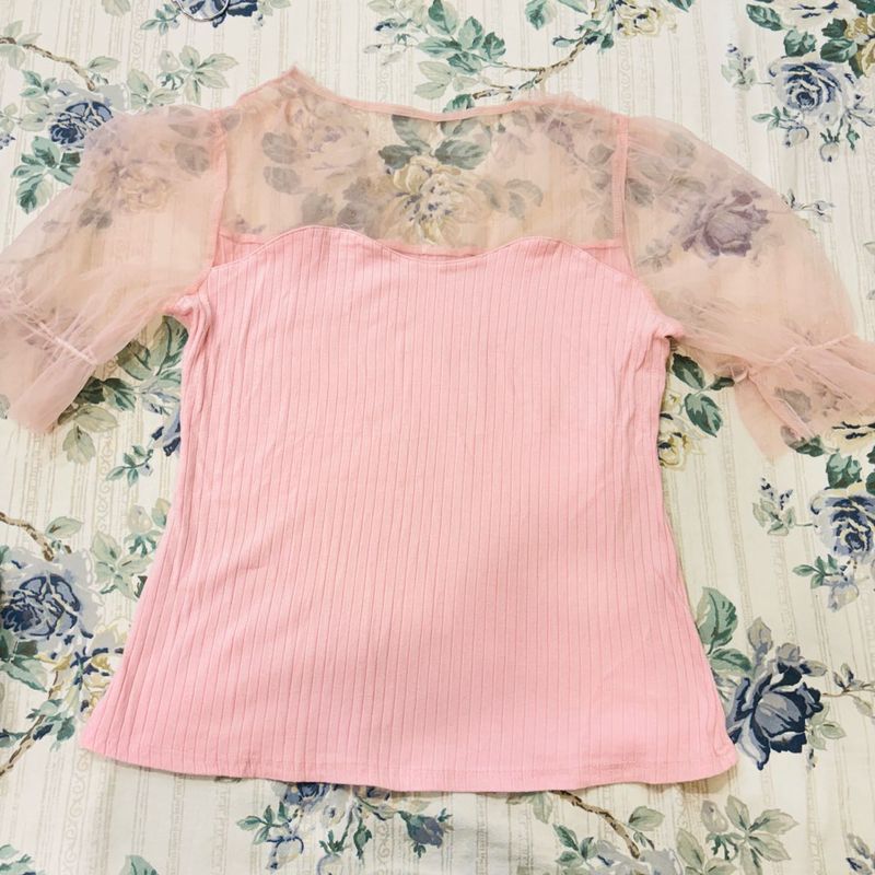 Sheer Sleeve Pink Top
