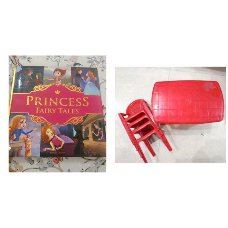 Princess Fairy Tales Book &amp; Red Kids Table &amp; Chair