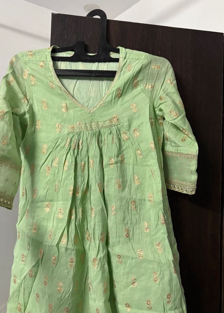 Light Green Kurta with Gold Print