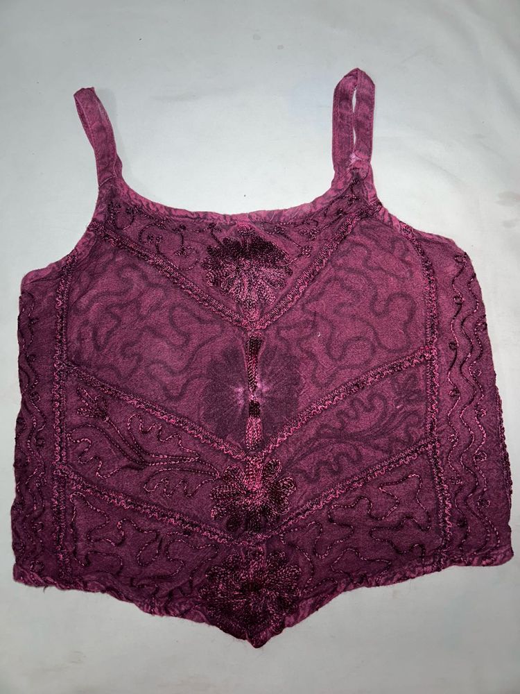 Boho Embroidered Purple Tank Top