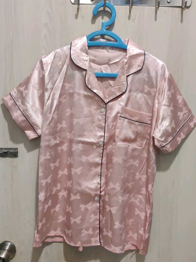 Pink Satin Pajama Top