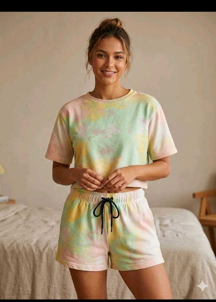 combo - tie dye cord set and flaid shirt dress