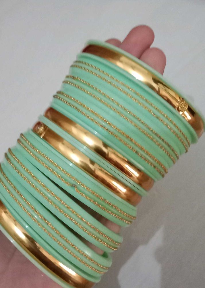 Elegant Mint &amp; Gold Bangles