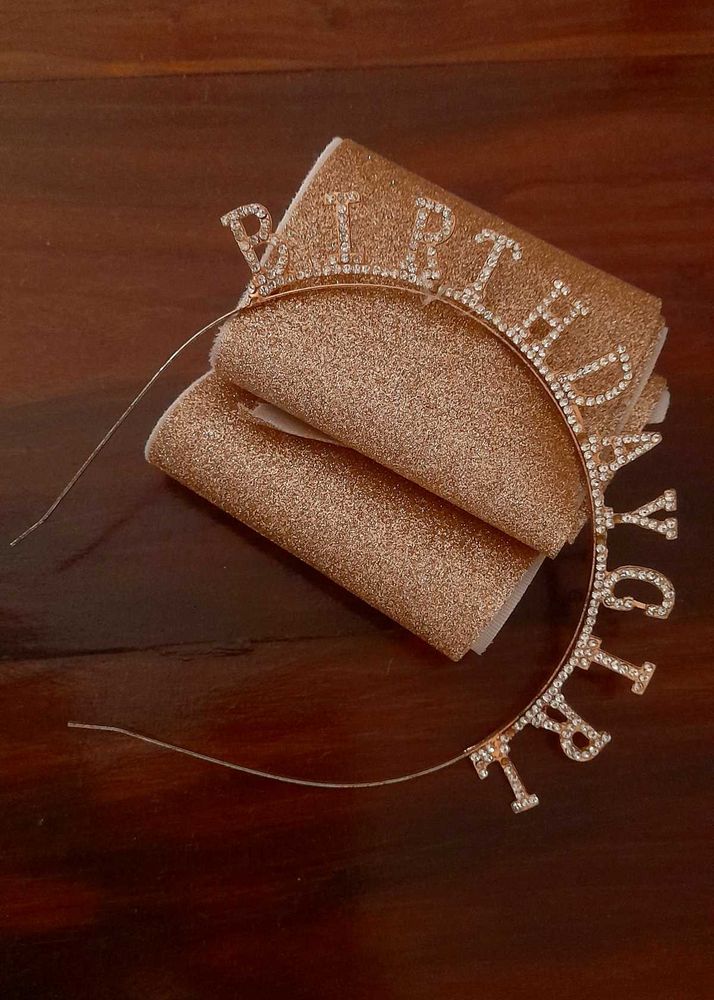 Rose Gold Sparkling Birthday Tiara+Sash