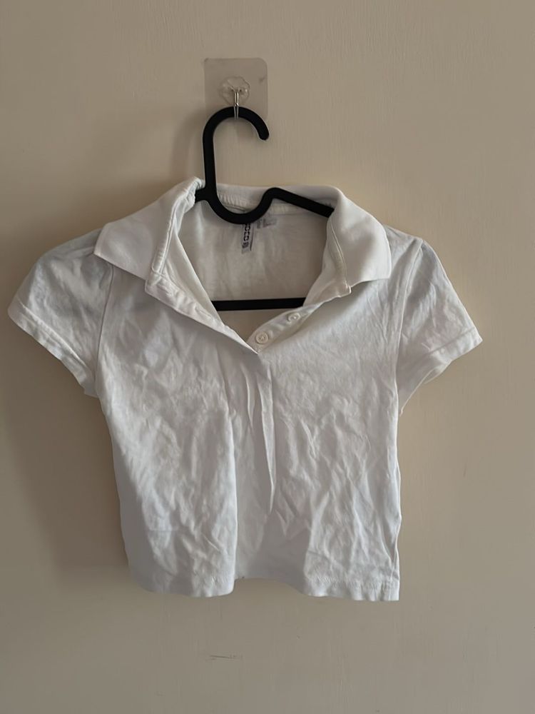 White Cropped Polo Top