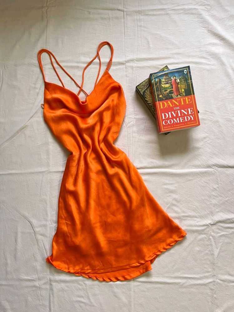 Orange Satin Slip Dress