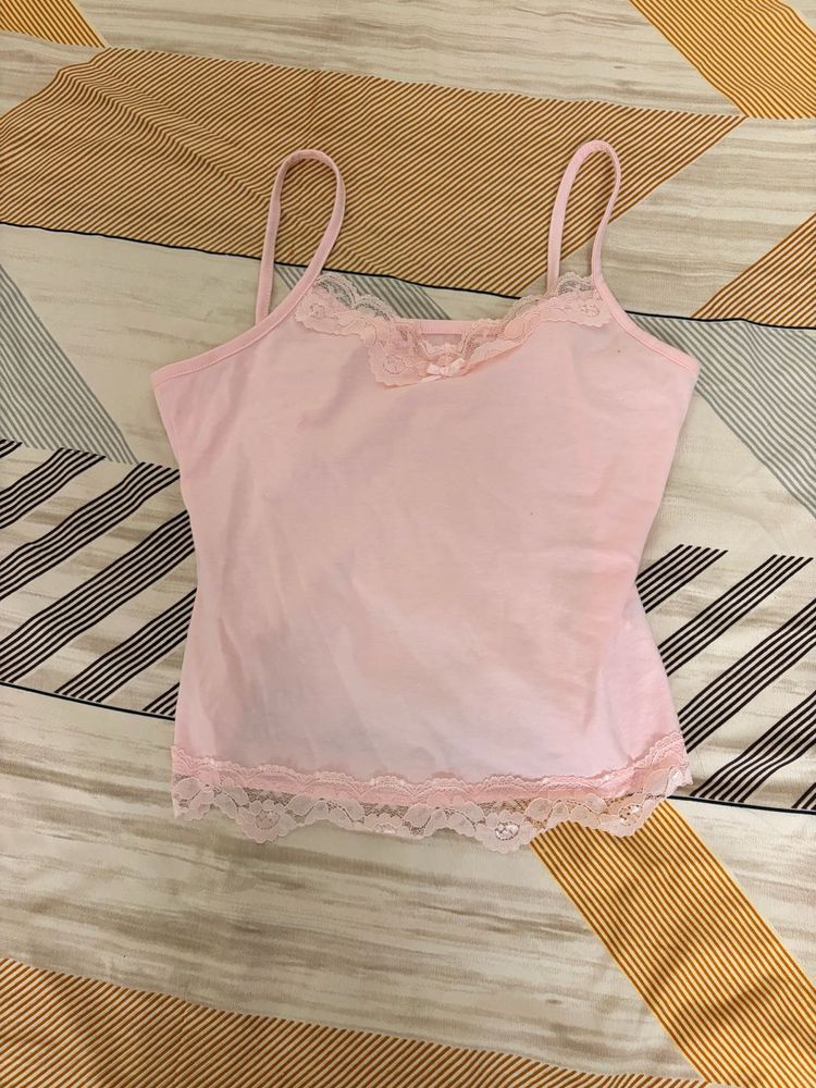 Pink Lace Trim Cami Top