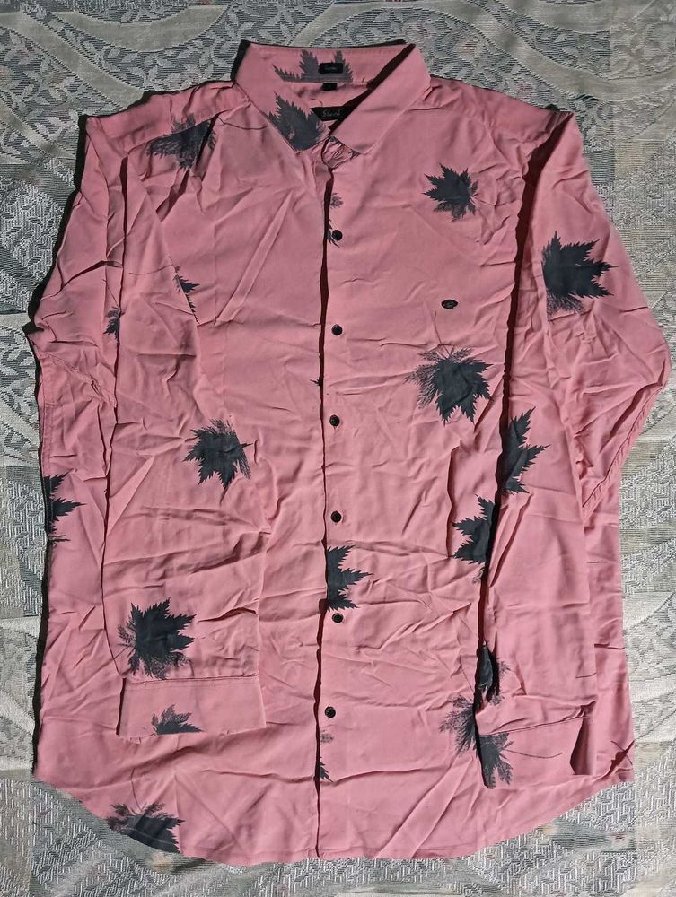 Men's Pink Leaf Print Shirt