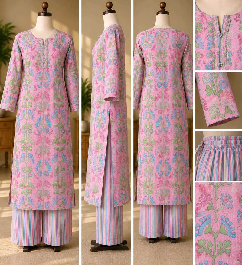 Cloth Material for Pink Floral Kurta Palazo