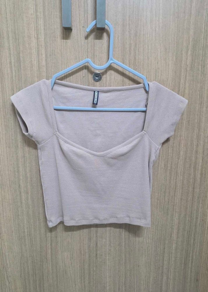 Beige Square Neck Crop Top