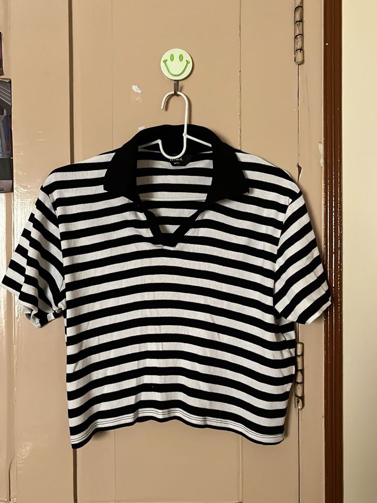 grunge stripped ribbed crop top